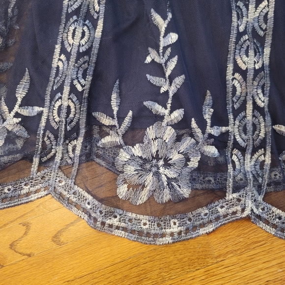 Altar'd State Navy Blue White high neck sleeveless dress floral lace overlay - Picture 2 of 5